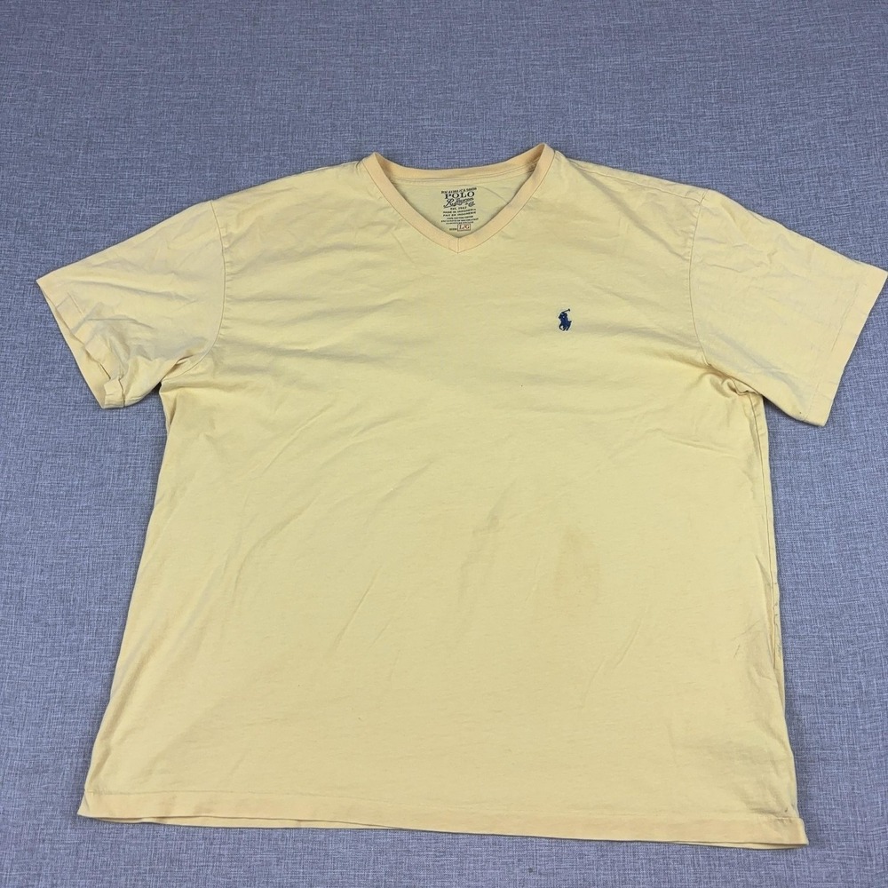 Polo Ralph‎ Lauren Shirt Mens L Yellow V Neck Tagless Logo Cotton Jersey Tee